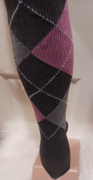 Knee High Socks In Argyle Pattern In Gray and Pink Size S/M - Picture 5 of 12
